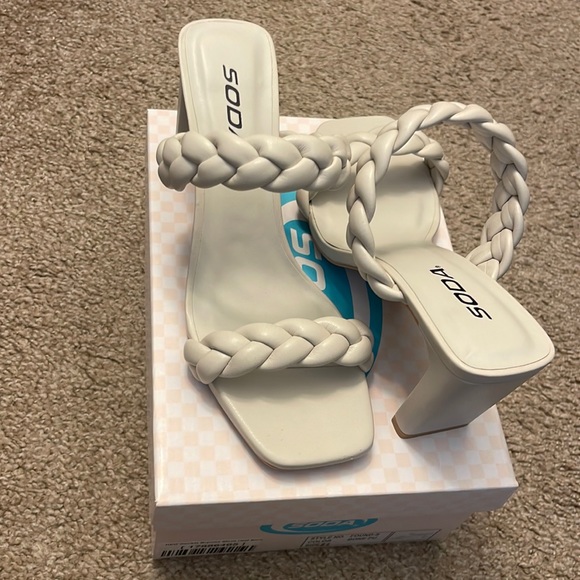Soda Shoes - White Double Braided Block Heels
